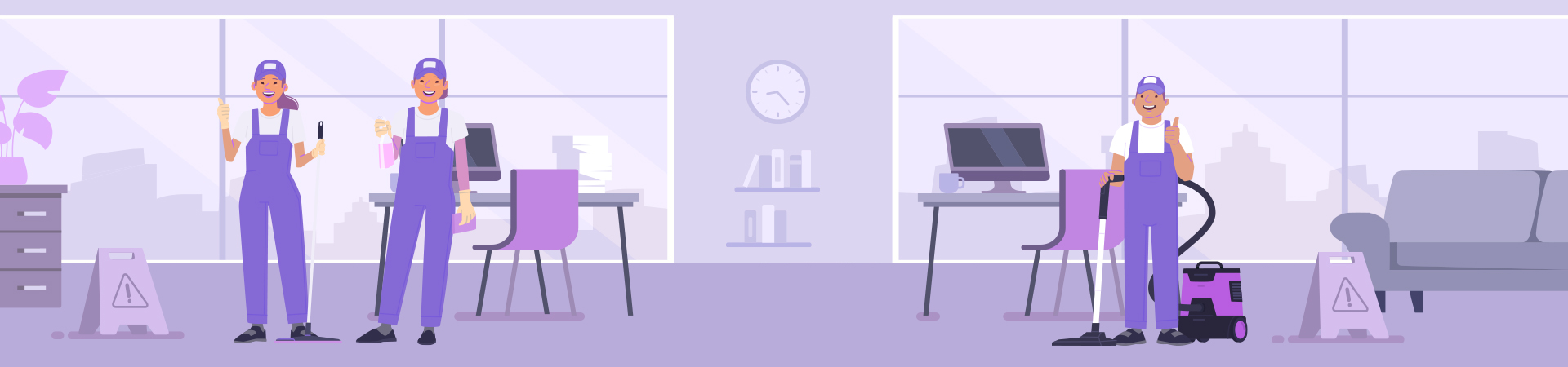 Group Of Professional Cleaners Cleaning Office