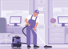 Professional Male Cleaner Vacuum Office Floor