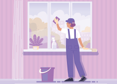 Woman Cleaning Windows House