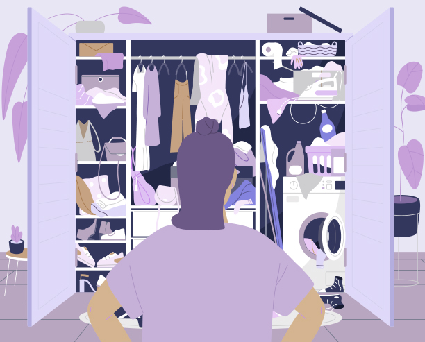 Woman Looking At Messy Closet
