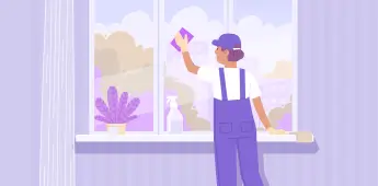 Woman Cleaning Big Windows House